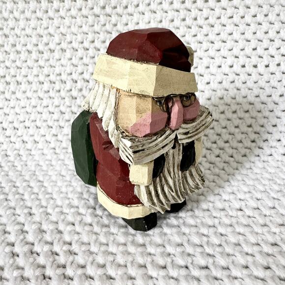 Signed RJ Zeit ‘96 Carved Wood Folk Art Primtive Santa Glasses Figurine - Picture 2 of 5